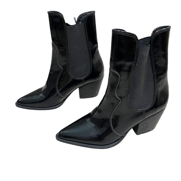 Zara Patent Vegan Leather Slip On Block Heeled Pointed Toe Boots Size 8 NWT - Picture 4 of 8